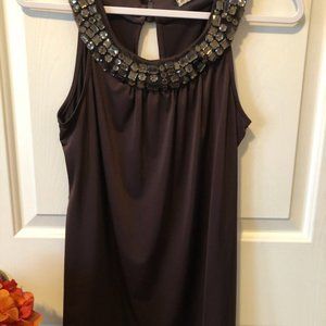 Forever  Brown Jewel Satin Looking Sleeveless Top